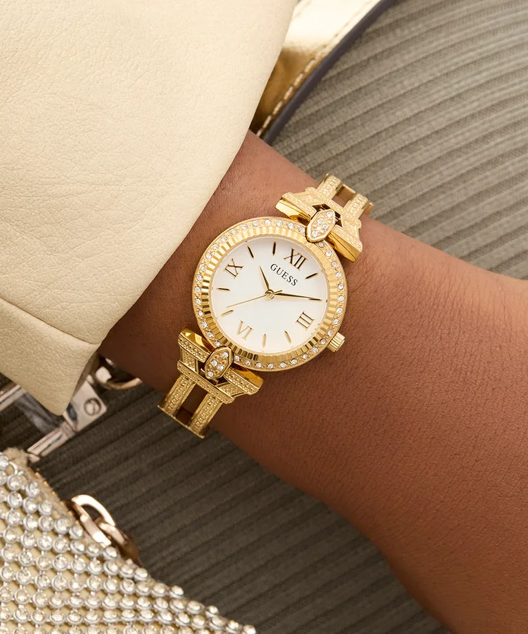 Guess Ladies Delphine Gold Case & Band, White Dial - GW0864L2