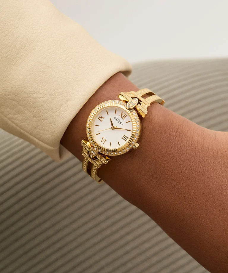 Guess Ladies Delphine Gold Case & Band, White Dial - GW0864L2