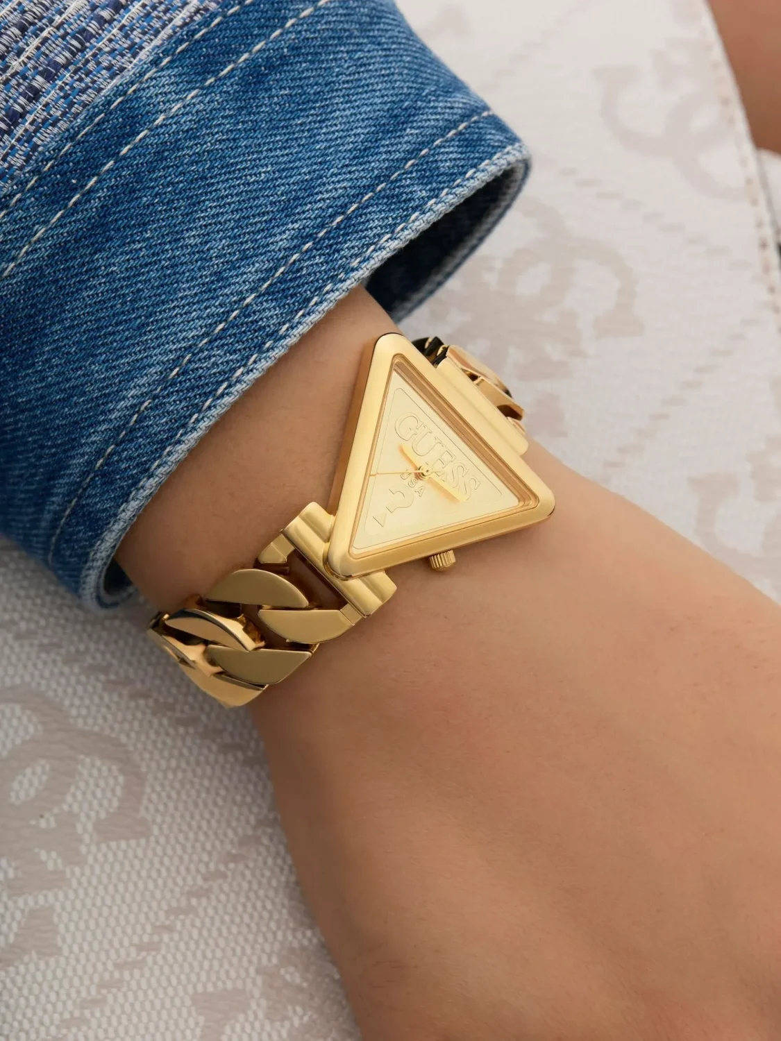 Guess Ladies Fame Triangle Case Gold Case & Band - GW0859L2