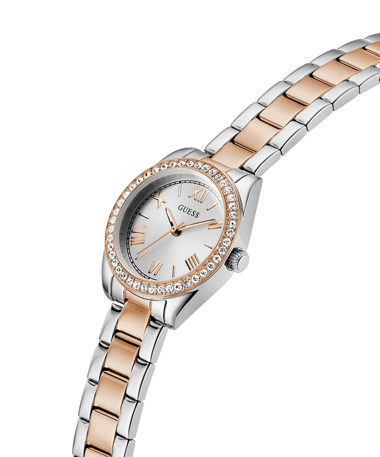 Guess Ladies Mini Luna 2-Tone Rose Gold, Silver Dial  - GW0841L3