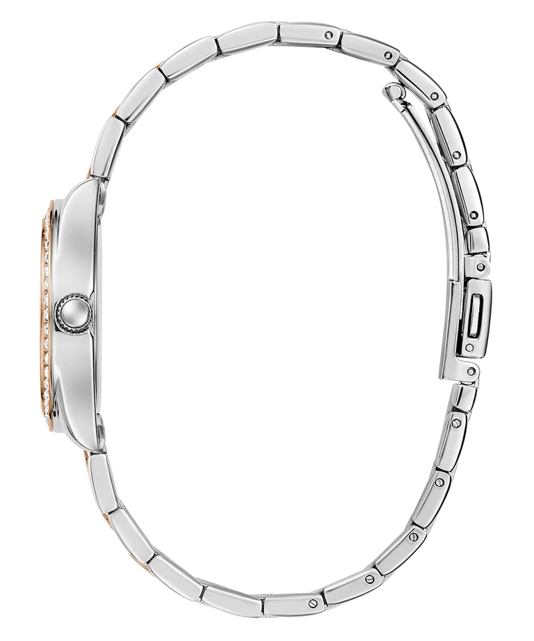 Guess Ladies Mini Luna 2-Tone Rose Gold, Silver Dial  - GW0841L3