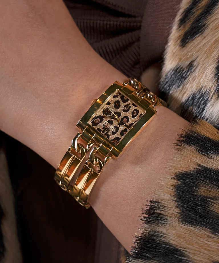 Guess Ladies MOD ID Leopard Gold Case & Band Watch - GW0807L2