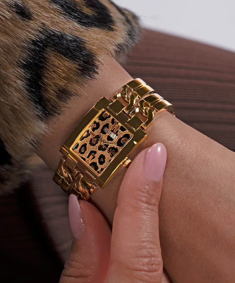 Guess Ladies MOD ID Leopard Gold Case & Band Watch - GW0807L2