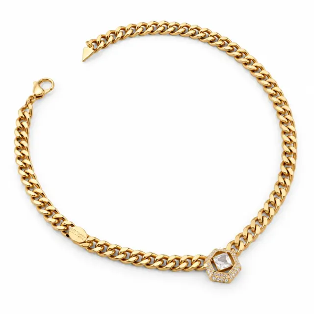 GUESS Lioness Queen Necklace Gold – Crystal Octagon Pendant Stainless Steel Chain - JUBN06185JWYGT/U