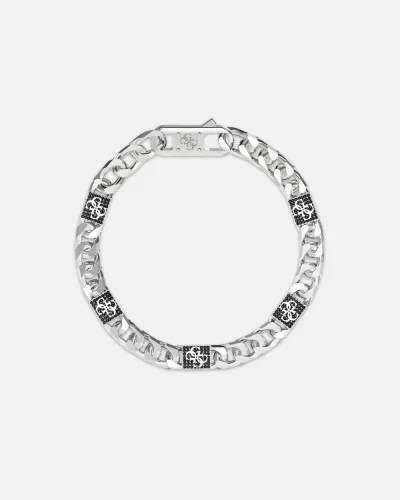 GUESS Mainline 4G Curb Chain Pavé Bracelet Silver - JUMB06027JWSTL