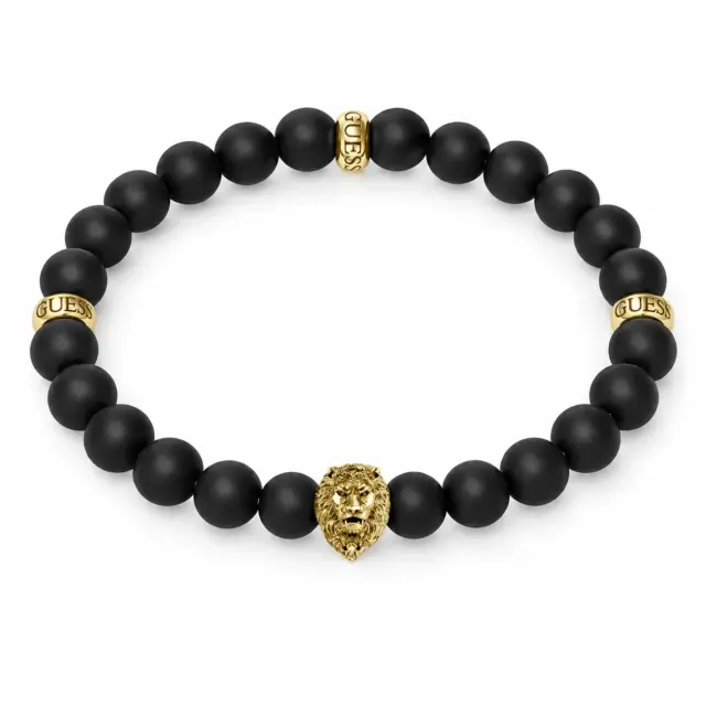 Guess Men's Black Beads & Lion Head Bracelet