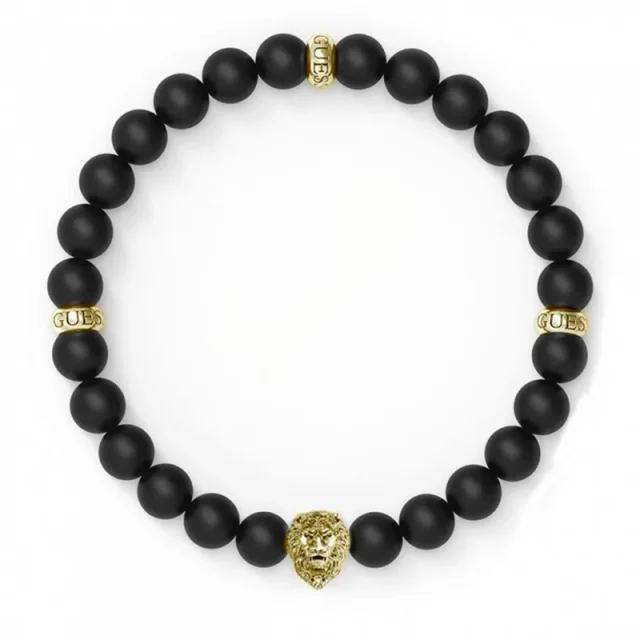 Guess Men's Black Beads & Lion Head Bracelet