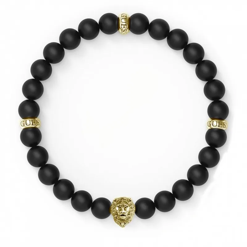 Guess Men's Black Beads & Lion Head Bracelet