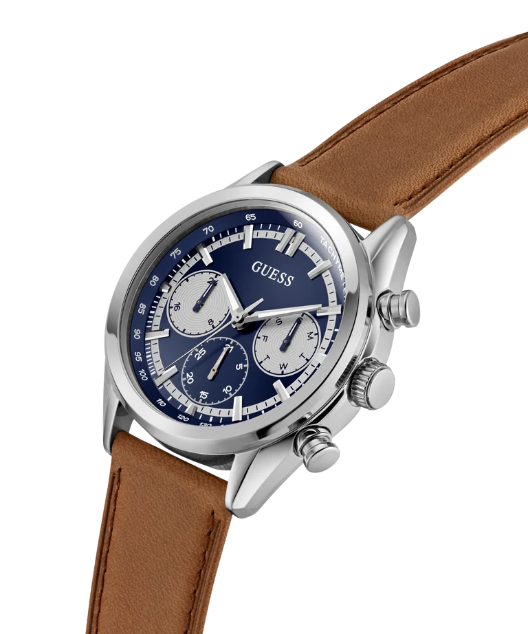 GUESS Mens Brown Silver Tone Multi-function Watch - GW0972G1
