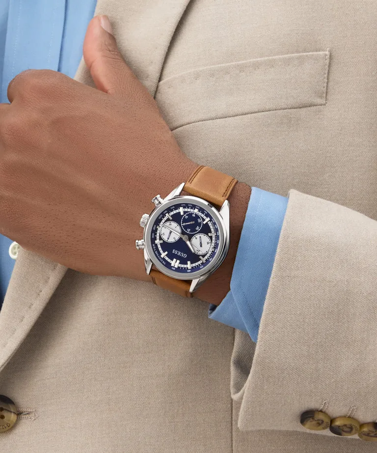 GUESS Mens Brown Silver Tone Multi-function Watch - GW0972G1