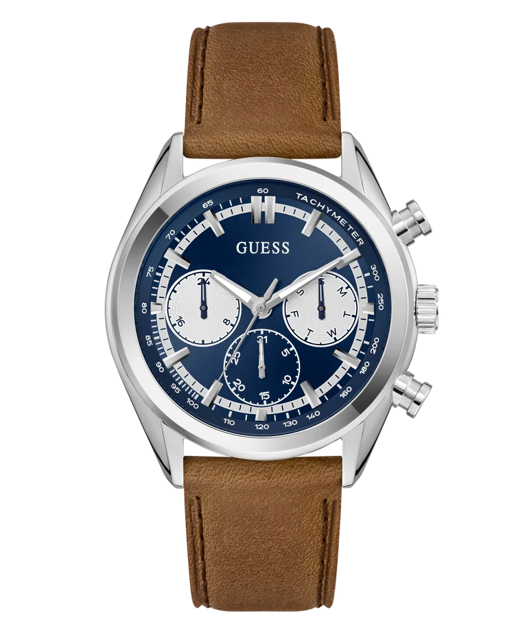 GUESS Mens Brown Silver Tone Multi-function Watch - GW0972G1