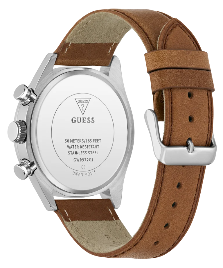 GUESS Mens Brown Silver Tone Multi-function Watch - GW0972G1