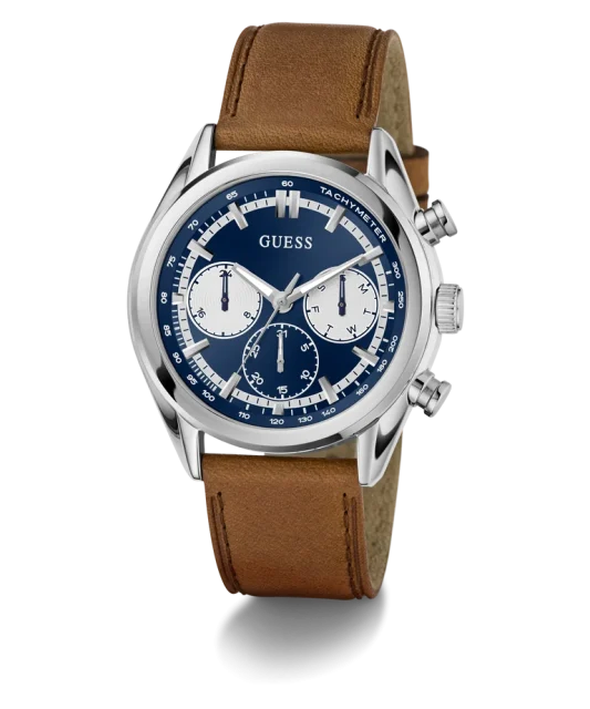 GUESS Mens Brown Silver Tone Multi-function Watch - GW0972G1
