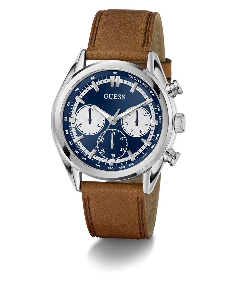 GUESS Mens Brown Silver Tone Multi-function Watch - GW0972G1