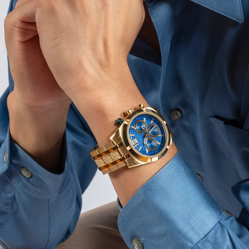 Guess Men's Gold Watch, Blue Dial | GW0714G2