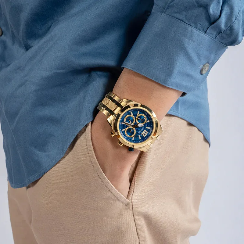 Guess Men's Gold Watch, Blue Dial | GW0714G2
