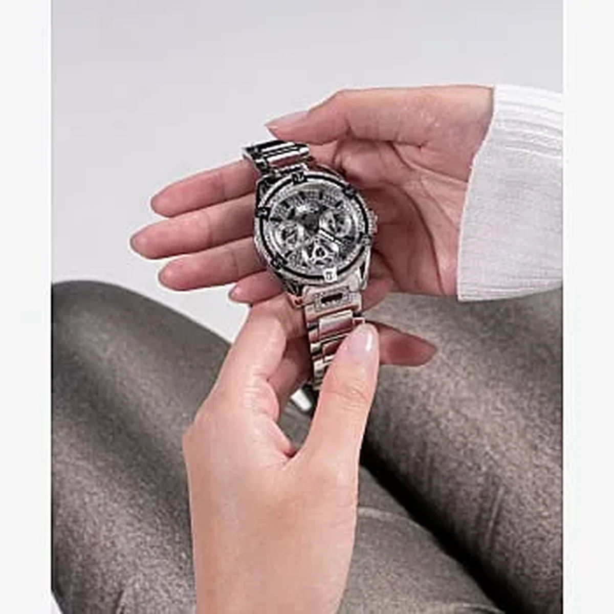 Guess Phoenix Silver Tone Case Silver Tone Stainless Steel Strap Watch - GW0464L1