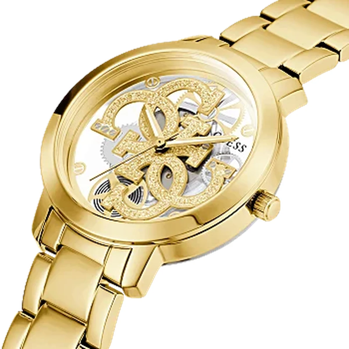 GUESS QUATTRO CLEAR GOLD TONE WATCH - GW0300L2