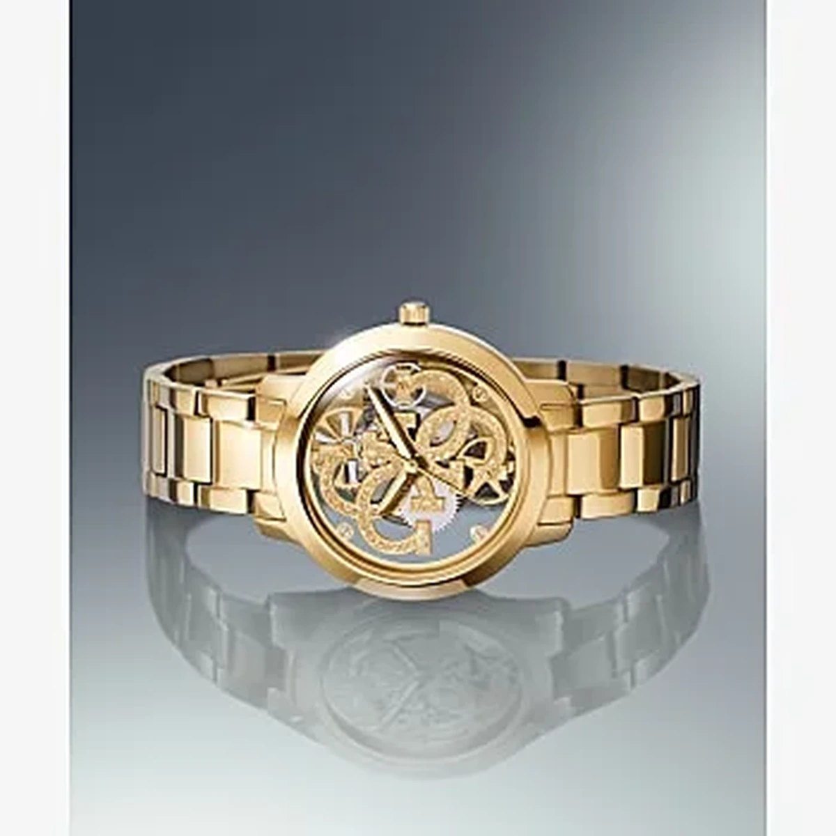 GUESS QUATTRO CLEAR GOLD TONE WATCH - GW0300L2