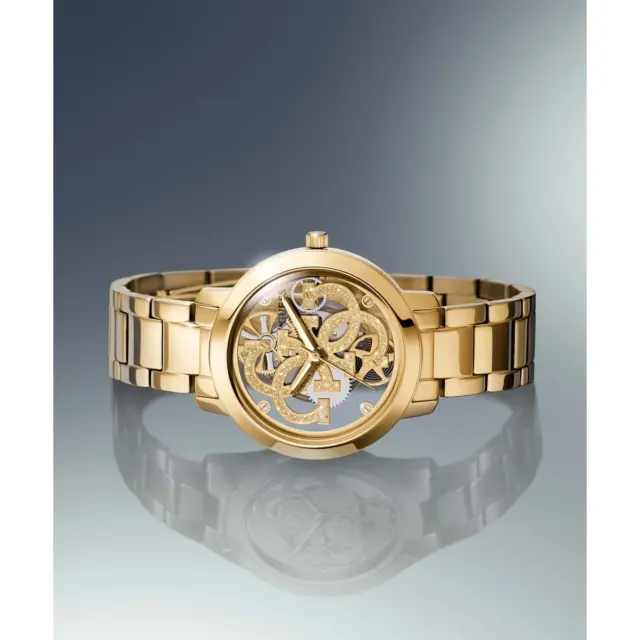 GUESS QUATTRO CLEAR GOLD TONE WATCH - GW0300L2