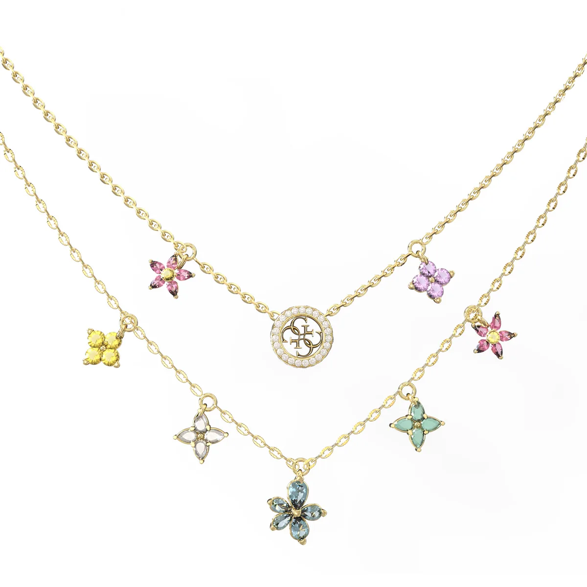 GUESS Secret Garden Double Layer Floral Necklace Gold Tone – JUBN06028JWYGMCT