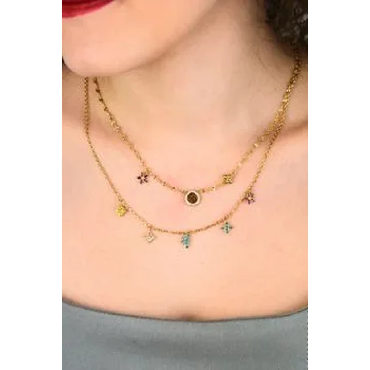 GUESS Secret Garden Double Layer Floral Necklace Gold Tone – JUBN06028JWYGMCT