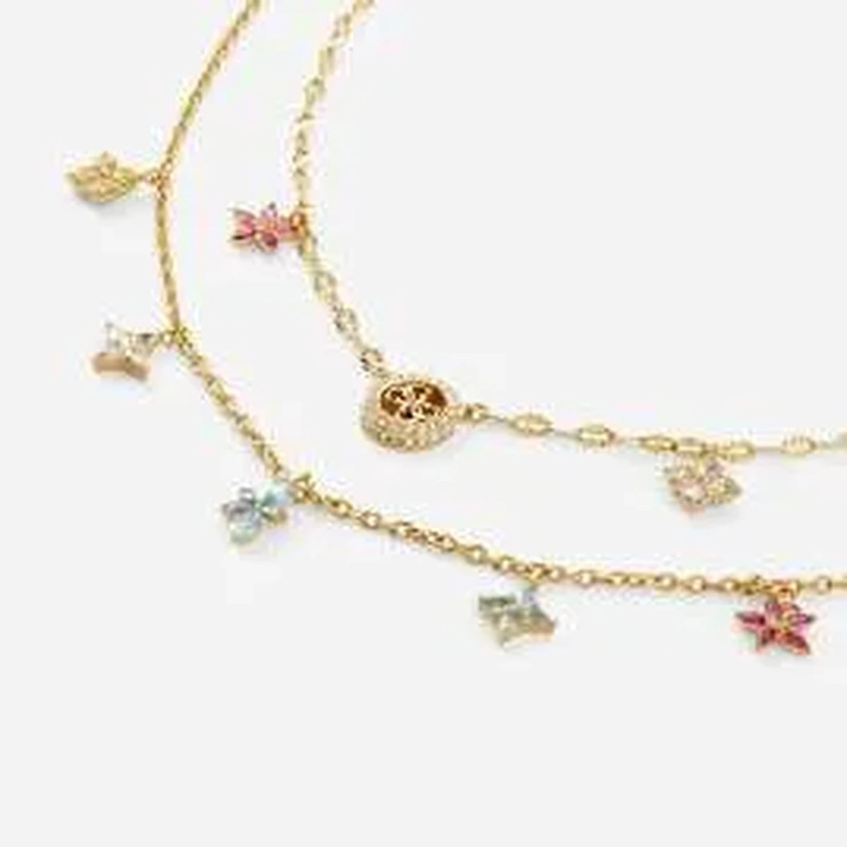 GUESS Secret Garden Double Layer Floral Necklace Gold Tone – JUBN06028JWYGMCT