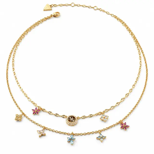 GUESS Secret Garden Double Layer Floral Necklace Gold Tone – JUBN06028JWYGMCT
