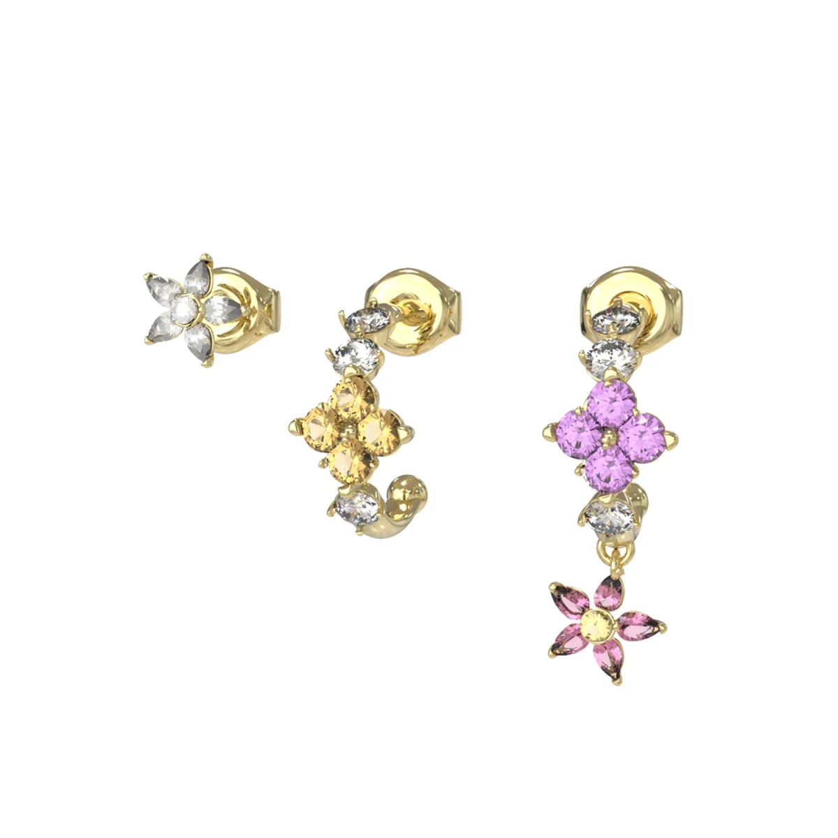 GUESS Secret Garden Gold-Tone Stainless Steel Crystal Flower Stud Earrings JUBE06035JWYGMCT/U