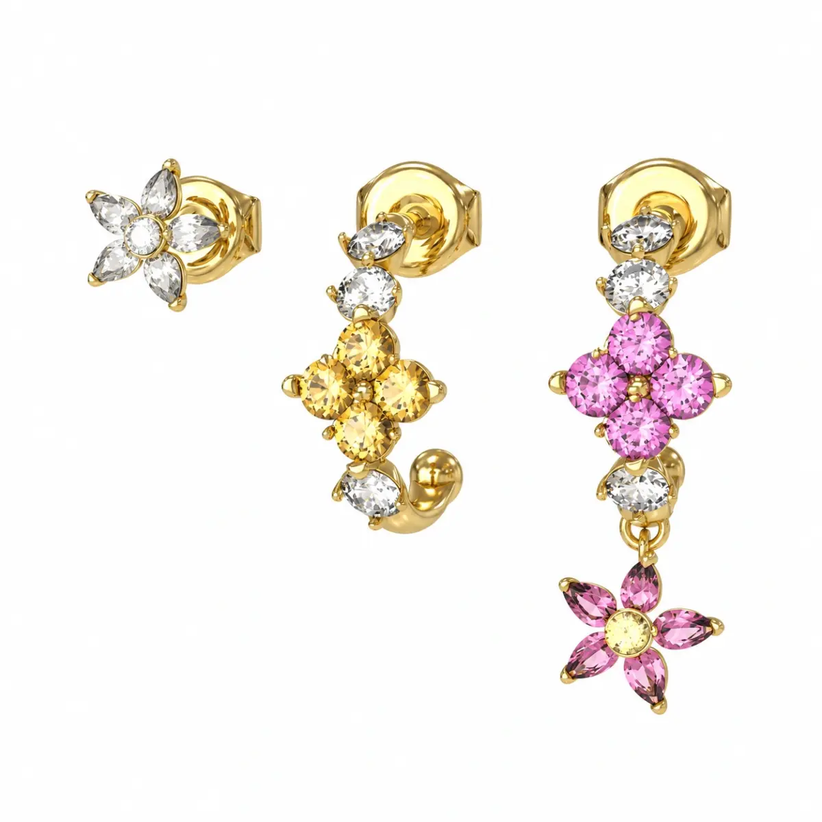 GUESS Secret Garden Gold-Tone Stainless Steel Crystal Flower Stud Earrings JUBE06035JWYGMCT/U