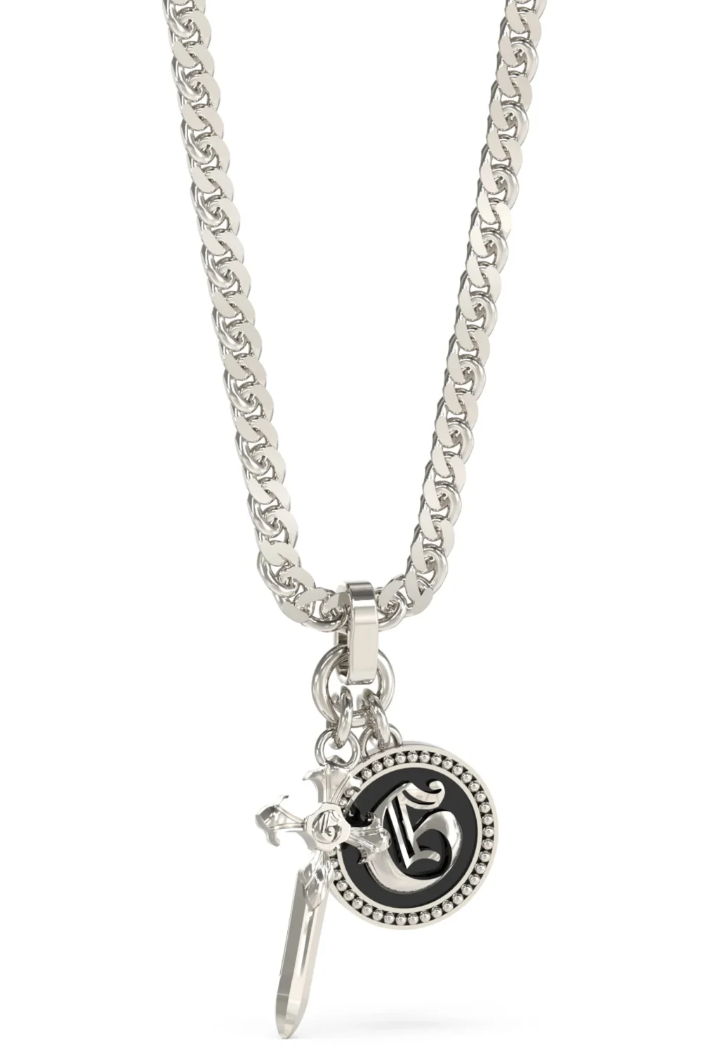 Guess Silver South Alameda G Coin & Dagger 21" Necklace