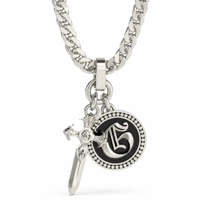 Guess Silver South Alameda G Coin & Dagger 21" Necklace