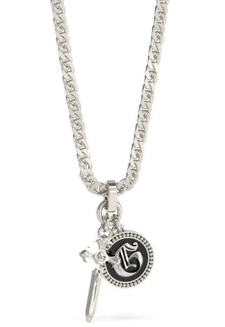 Guess Silver South Alameda G Coin & Dagger 21" Necklace