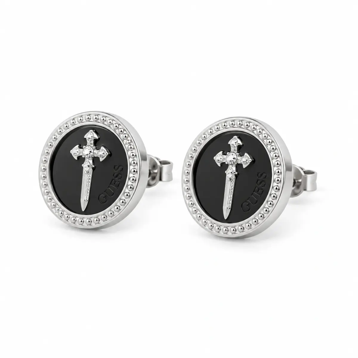 Guess Silver Tone 12mm South Alameda Dagger Coin Studs