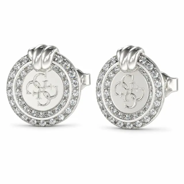 Guess Silver Tone 14mm 4G Logo Knot Studs