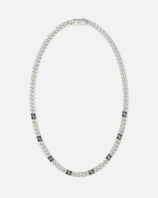 GUESS Silver-Tone 4G Curb Chain Pavé Necklace - JUMN06026JWSTT/U