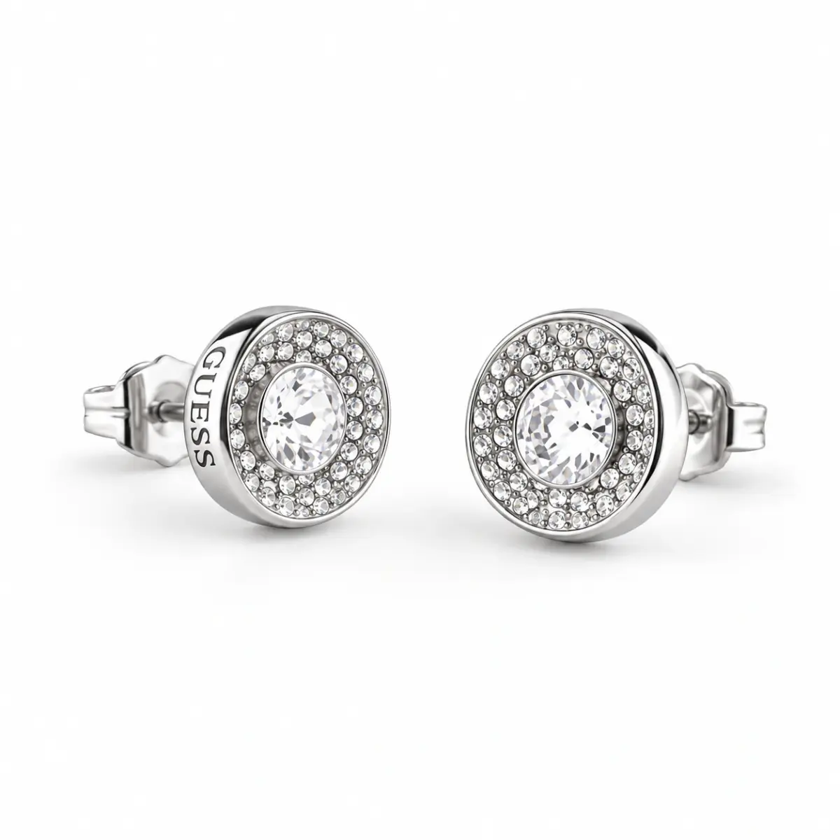 Guess Silver Tone Crystal Unique Solitaire Stud Earrings - JUBE03396JWRHT/U