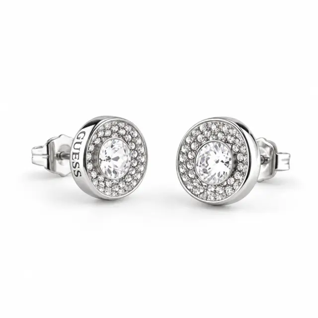 Guess Silver Tone Crystal Unique Solitaire Stud Earrings - JUBE03396JWRHT/U