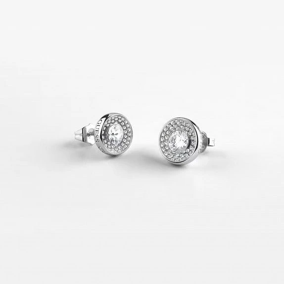 Guess Silver Tone Crystal Unique Solitaire Stud Earrings - JUBE03396JWRHT/U