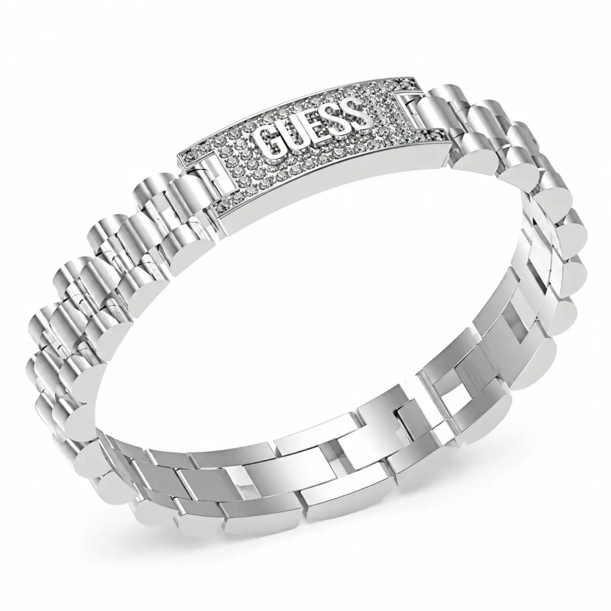Guess Stainless Steel 10mm Guess Pave Logo Empire Chain Bracelet