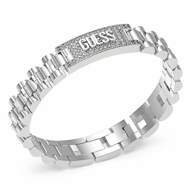 Guess Stainless Steel 10mm Guess Pave Logo Empire Chain Bracelet