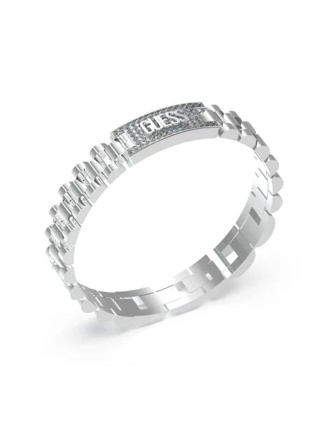 Guess Stainless Steel 10mm Guess Pave Logo Empire Chain Bracelet