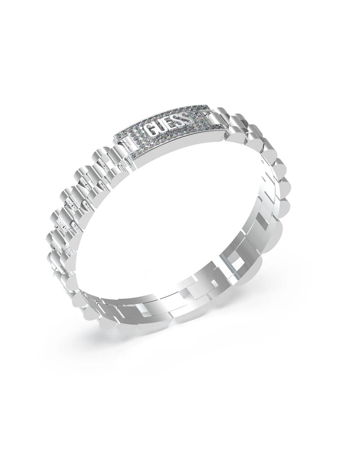 Guess Stainless Steel 10mm Guess Pave Logo Empire Chain Bracelet