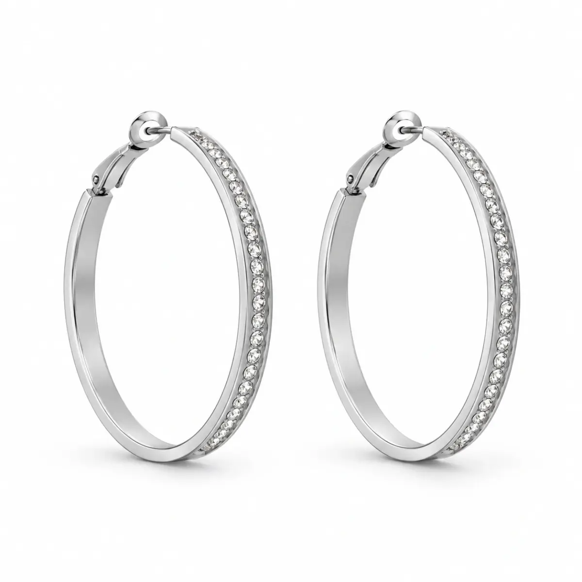 Guess Stainless Steel Rhodium Plated Swarovski Crystal Pave Earrings - UBE28094