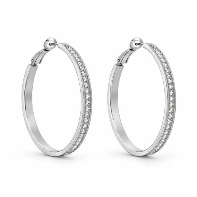 Guess Stainless Steel Rhodium Plated Swarovski Crystal Pave Earrings - UBE28094