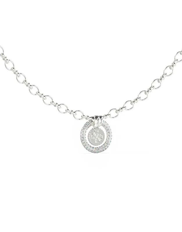 Guess Steel 16"-18" 4G Logo Knot with Crystals Necklace