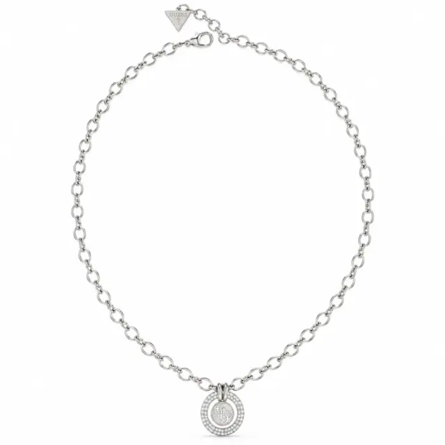 Guess Steel 16"-18" 4G Logo Knot with Crystals Necklace