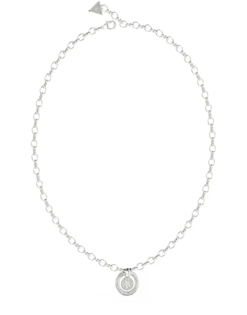 Guess Steel 16"-18" 4G Logo Knot with Crystals Necklace