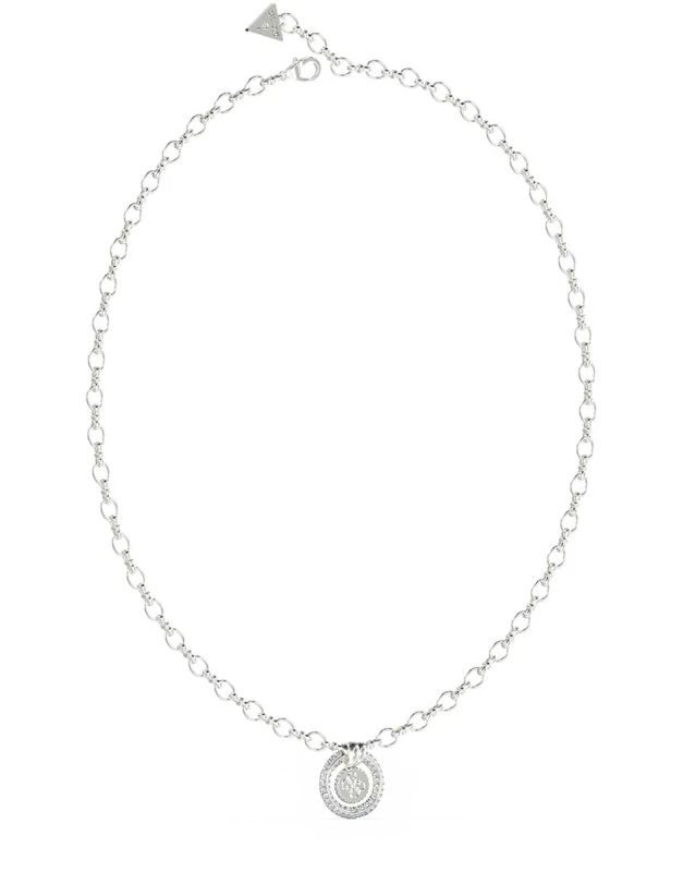 Guess Steel 16"-18" 4G Logo Knot with Crystals Necklace