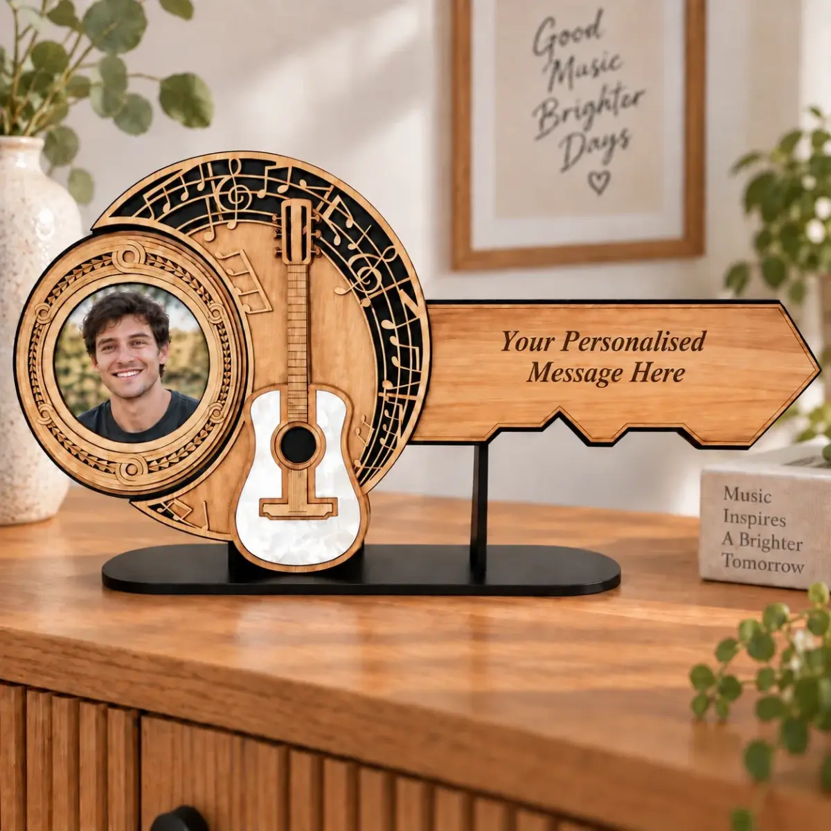 Guitar Music Theme 21st Key with Black Removable Stand